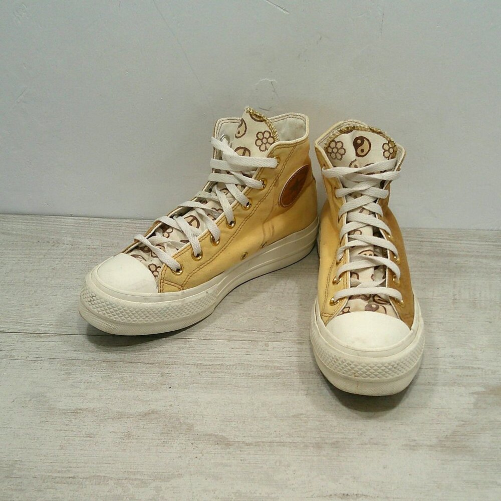 Converse Chuck Taylor Yellow Peace sign Happy Face Flower Yin Yang Men's Size 6